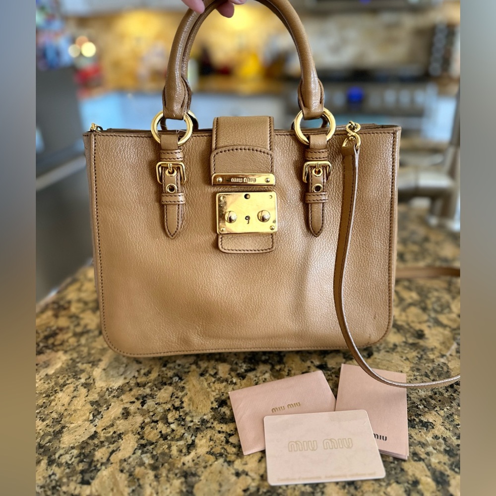 Miu Miu Madras in Naturale - goatskin shoulder crossbody purse 2way with cc